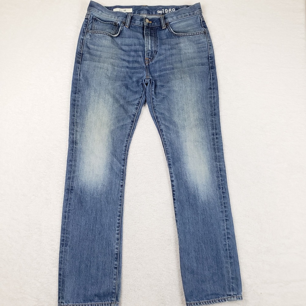 Gap 1969 Slim Fit Jeans Mens 33x32 Medium Wash Blue 100% Cotton Straight Leg